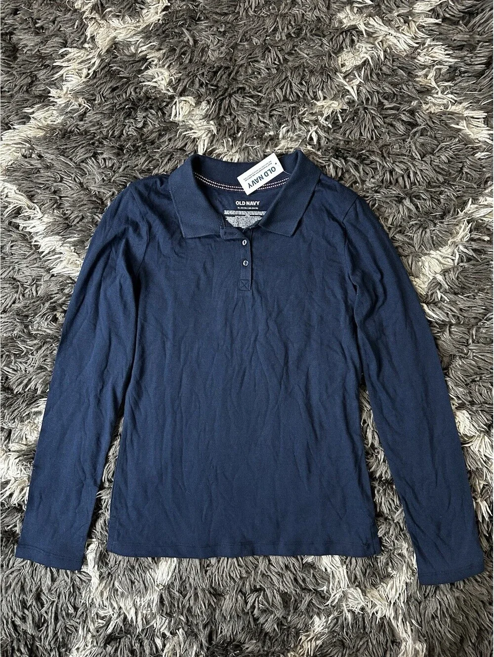 NWT Old Navy Girls XL 14-16 Navy Blue Long Sleeve Polo Shirt Uniform Top